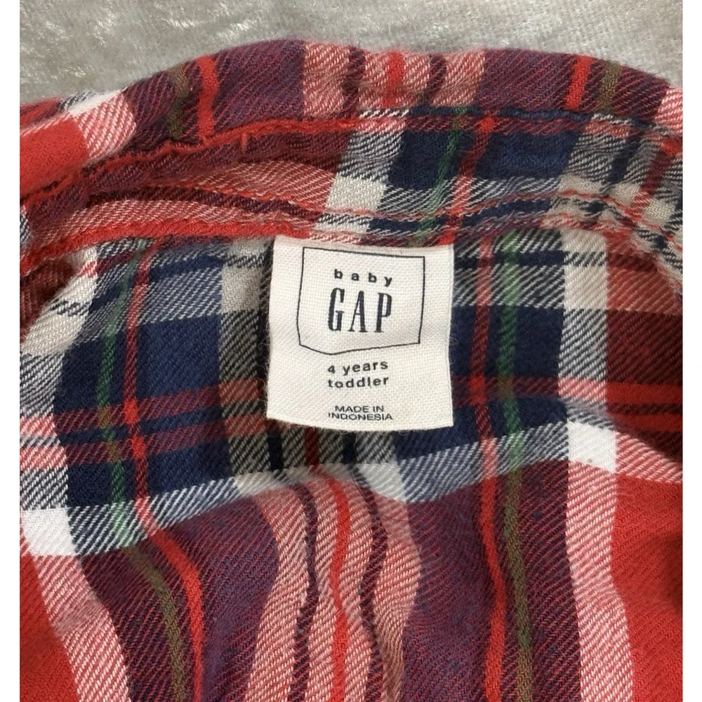 Baby Gap Red Plaid Flannel Button-Down Long-Sleeve Shirt 4T Soft, Warm, Cozy
